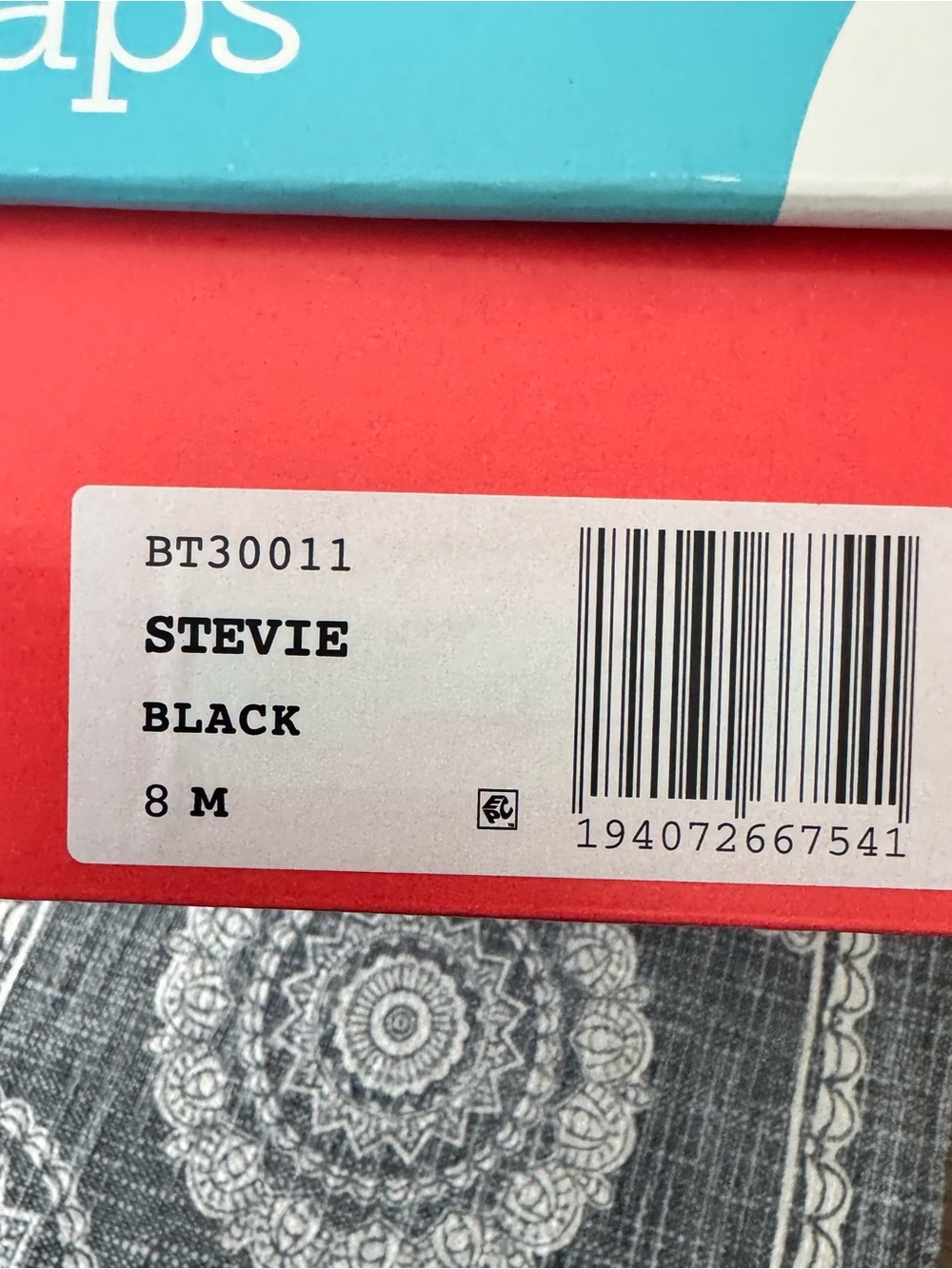 STEVIE Black Shoes Box Label